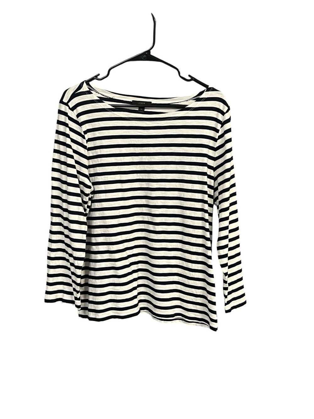 J.Crew Striped Boatneck Top L Black White 100% Cotton Preppy Nautical